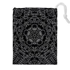 Illustration Black White Rosette Mandala Ornament Wallpaper Drawstring Pouch (4xl) by Wegoenart