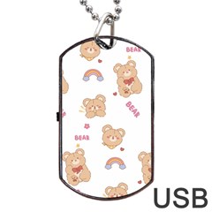 Illustrations Bear Cartoon Background Pattern Dog Tag Usb Flash (one Side) by Sudhe