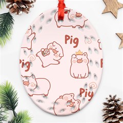 Pig Cartoon Background Pattern Oval Filigree Ornament (two Sides) by Sudhe