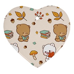 Illustration Bear Cartoon Background Pattern Heart Ornament (two Sides) by Sudhe