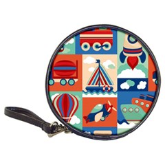 Toy Transport Cartoon Seamless-pattern-with-airplane-aerostat-sail Yacht Vector Illustration Classic 20-cd Wallets by Jancukart