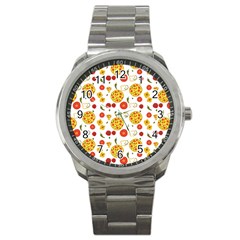 Illustration Pizza Background Vegetable Sport Metal Watch by Ravend