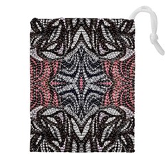 Pink Grey Repeats Symmetry Drawstring Pouch (5xl) by kaleidomarblingart