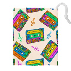 Seamless Pattern With Colorful Cassettes Hippie Style Doodle Musical Texture Wrapping Fabric Vector Drawstring Pouch (5xl) by Ravend