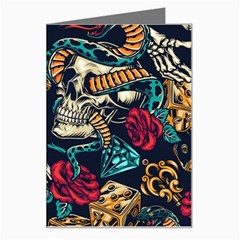 Vintage Art Tattoos Colorful Seamless Pattern Greeting Card by Ravend