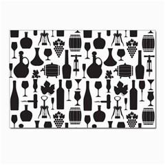 Wine Pattern Black White Postcard 4 x 6  (pkg Of 10) by Jancukart