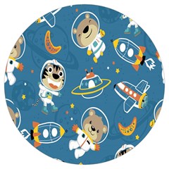 Seamless-pattern-funny-astronaut-outer-space-transportation Round Trivet by Jancukart