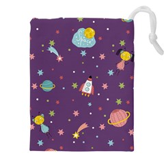 Space Travels Seamless Pattern Vector Cartoon Drawstring Pouch (4xl) by Wegoenart