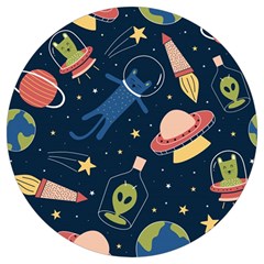 Seamless Pattern With Funny Alien Cat Galaxy Round Trivet by Wegoenart