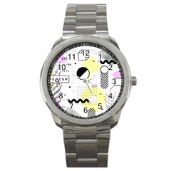Graphic-design-geometric-background Sport Metal Watch by Wegoenart