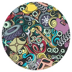 Cartoon-cute-doodles-hand-drawn-auto-service-seamless-pattern Round Trivet by Wegoenart