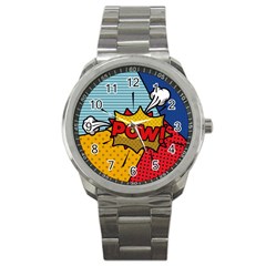 Pow Word Pop Art Style Expression Vector Sport Metal Watch by Wegoenart