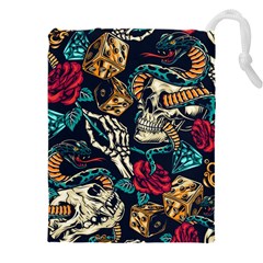 Vintage Art Tattoos Colorful Seamless Pattern Drawstring Pouch (4xl) by Wegoenart