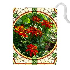 Flower Stained Glass Window Drawstring Pouch (5xl) by Jancukart