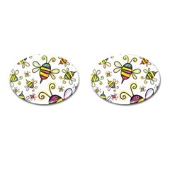Bee Doodle Cartoon Cufflinks (oval) by Wegoenart