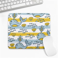 Cartoon Whale Seamless Background Large Mousepad by Jancukart