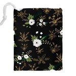 Black And White Floral Textile Digital Art Abstract Pattern Drawstring Pouch (5XL) Back