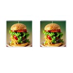 Hamburger Cheeseburger Burger 3d Render Snack Cufflinks (Square) Front(Pair)