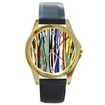 Abstract Trees Colorful Artwork Woods Round Gold Metal Watch Front