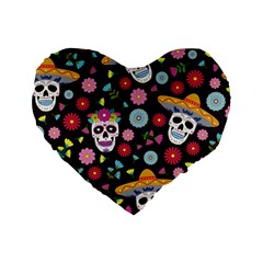 Day Dead Skull With Floral Ornament Flower Seamless Pattern Standard 16  Premium Heart Shape Cushions by Pakemis