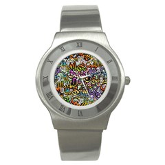 Graffiti Word Seamless Pattern Stainless Steel Watch by Pakemis