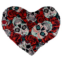 Vintage Day Dead Seamless Pattern Large 19  Premium Flano Heart Shape Cushions by Pakemis