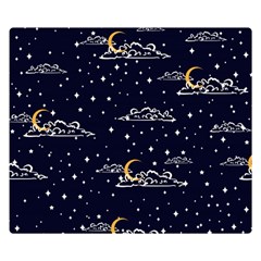 Hand Drawn Scratch Style Night Sky With Moon Cloud Space Among Stars Seamless Pattern Vector Design Double Sided Flano Blanket (small) by Pakemis