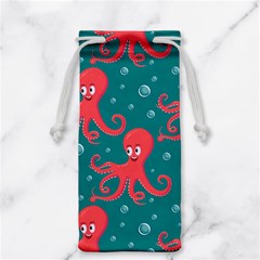 Cute Smiling Red Octopus Swimming Underwater Jewelry Bag by Pakemis