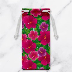 Background-cute-flowers-fuchsia-with-leaves Jewelry Bag by Pakemis
