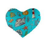 Colored-sketched-sea-elements-pattern-background-sea-life-animals-illustration Standard 16  Premium Heart Shape Cushions Back