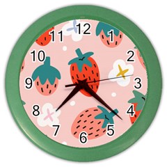 Strawberry-seamless-pattern Color Wall Clock by Pakemis