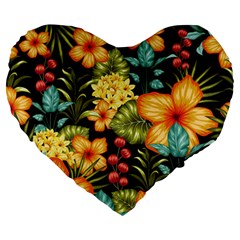 Fabulous Colorful Floral Seamless Large 19  Premium Heart Shape Cushions by Pakemis