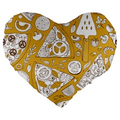 Vector-seamless-pizza-slice-pattern-hand-drawn-pizza-illustration-great-pizzeria-menu-background - Large 19  Premium Heart Shape Cushions by Pakemis