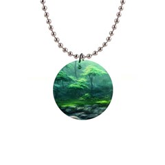 River Forest Woods Nature Rocks Japan Fantasy 1  Button Necklace by Uceng