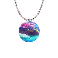 Fantasy Japan Mountains Cherry Blossoms Nature 1  Button Necklace by Uceng