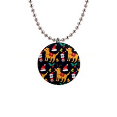 Funny Christmas Pattern Background 1  Button Necklace by Uceng