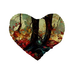 Abstract Texture Forest Trees Fruits Nature Leaves Standard 16  Premium Flano Heart Shape Cushions by Pakemis
