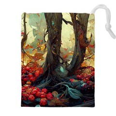 Abstract Texture Forest Trees Fruits Nature Leaves Drawstring Pouch (4xl) by Pakemis