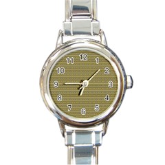 Golden Striped Decorative Pattern Round Italian Charm Watch by dflcprintsclothing