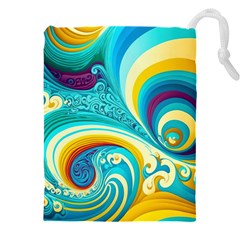 Waves Ocean Sea Abstract Whimsical Drawstring Pouch (5xl) by Jancukart