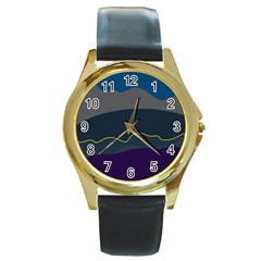 Abstract Landscape Art Design Pattern Water Round Gold Metal Watch by Jancukart