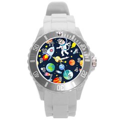 Space Galaxy Seamless Background Round Plastic Sport Watch (l) by Jancukart