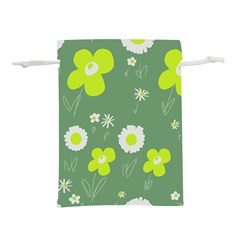 Daisy Flowers Lime Green White Forest Green  Lightweight Drawstring Pouch (l) by Mazipoodles