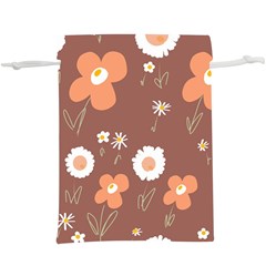 Daisy Flowers Coral White Green Brown  Lightweight Drawstring Pouch (xl) by Mazipoodles