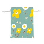 Daisy Flowers Yellow White Brown Sage Green  Lightweight Drawstring Pouch (L) Back