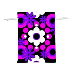 Flowers Pearls And Donuts Purple Hot Pink White Black  Lightweight Drawstring Pouch (l) by Mazipoodles