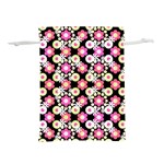 Bitesize Flowers Pearls And Donuts Strawberry Lemon Lime Sherbet Black Lightweight Drawstring Pouch (L) Back