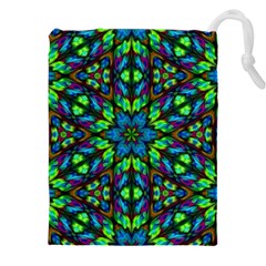 Blue Green Kaleidoscope Drawstring Pouch (5xl) by bloomingvinedesign