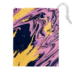Pink Black And Yellow Abstract Painting Drawstring Pouch (4xl) by Jancukart