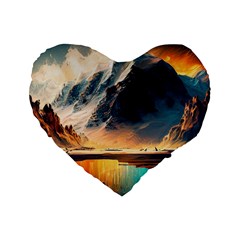 Abstract Color Colorful Mountain Ocean Sea Standard 16  Premium Flano Heart Shape Cushions by Pakemis